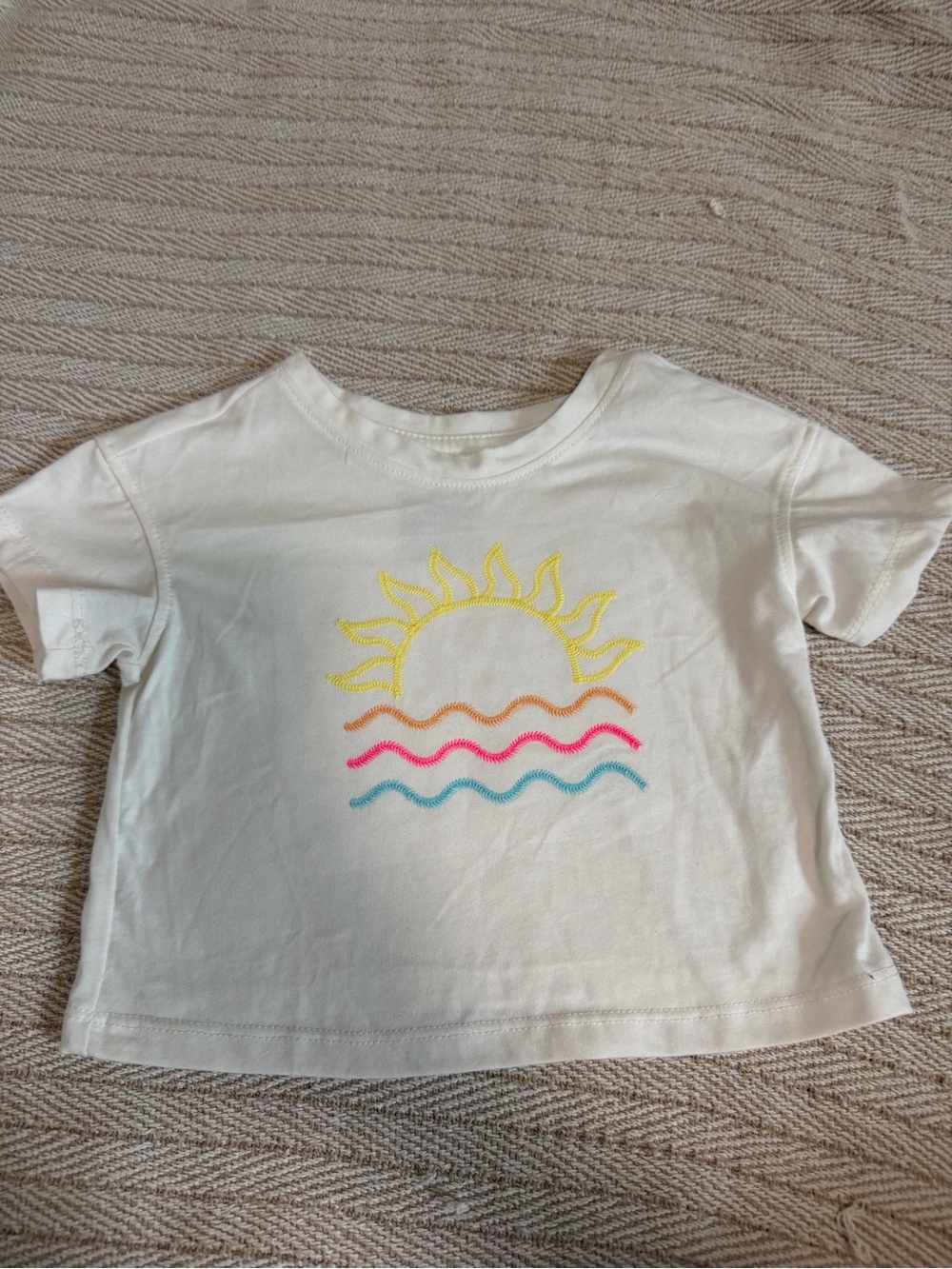 Cat & Jack White Tee with Neon Sun and Wave Embroidery